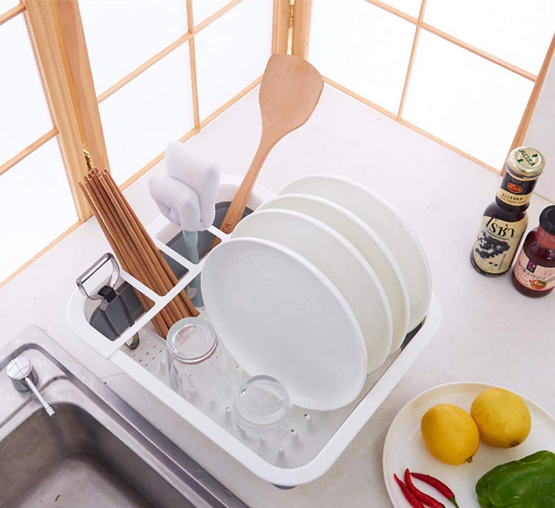 Ahyuan Collapsible Dish Drying Rack Portable Dinnerware Drainer Organizer for Kitchen RV Campers Travel Trailers Space Saving Kitchen Storage Rack Tray (Normal) - Image 4